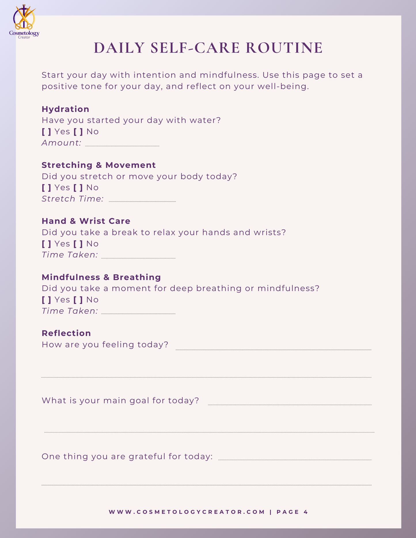 Self-Care Journal for Cosmetologists