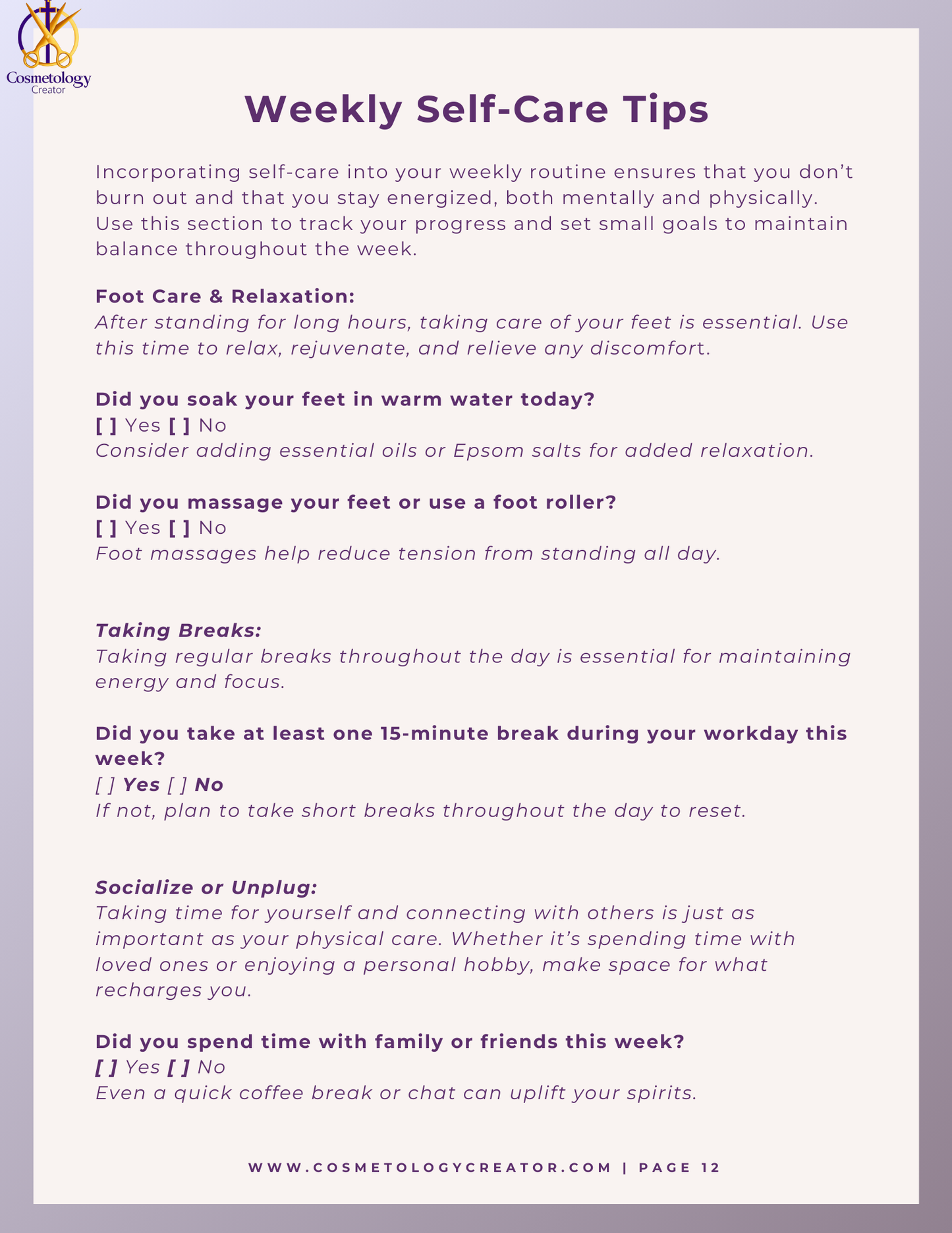 Self-Care Journal for Cosmetologists