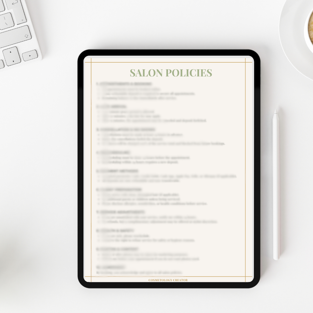 Salon Policy Template (Printable & Editable)