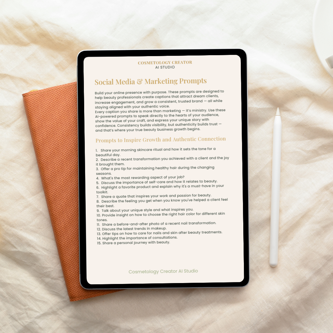 90 AI Caption Prompts for Beauty Pros (Digital Download)